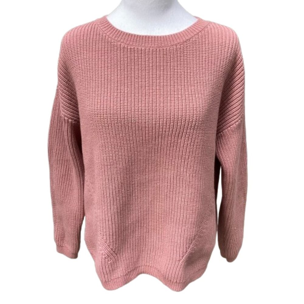 Ann Taylor Dusty Pink Ribbed Knit Crewneck Sweater Drop Shoulder Chunky sz Large